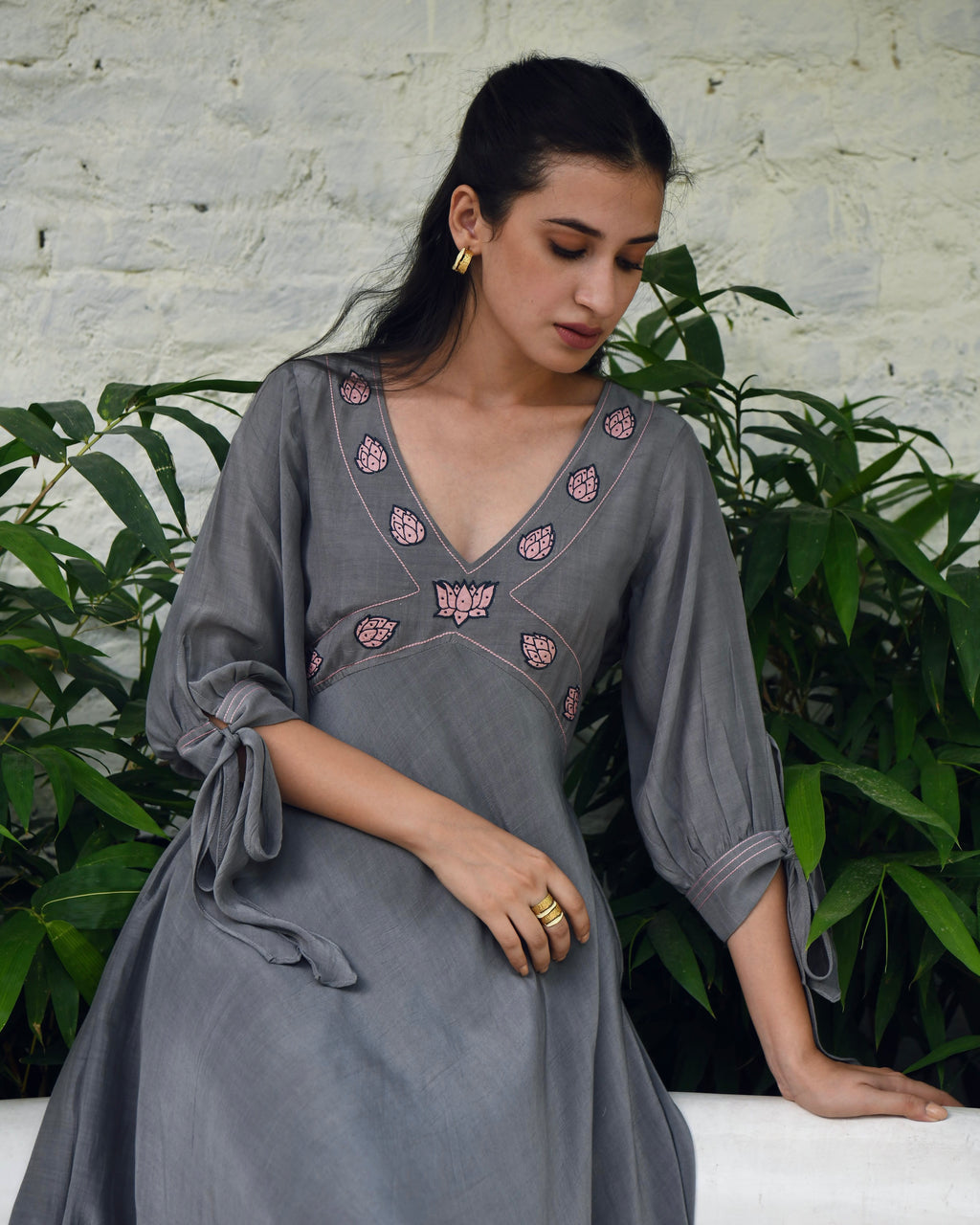 Grey Embroidered Silk Maxi Dress at Kamakhyaa by Taro. This item is Bangalore Silk, Dusk To Dawn, Embroidered, Evening Wear, Grey, July Sale, July Sale 2023, Maxi Dresses, Natural, Regular Fit, Silk, Womenswear