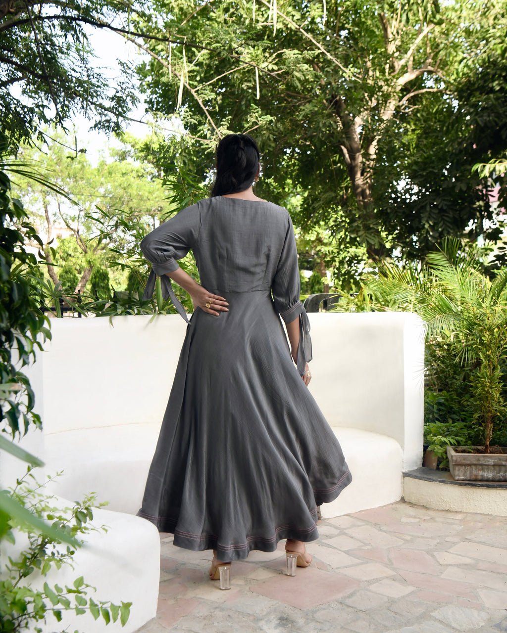 Grey Embroidered Silk Maxi Dress at Kamakhyaa by Taro. This item is Bangalore Silk, Dusk To Dawn, Embroidered, Evening Wear, Grey, July Sale, July Sale 2023, Maxi Dresses, Natural, Regular Fit, Silk, Womenswear