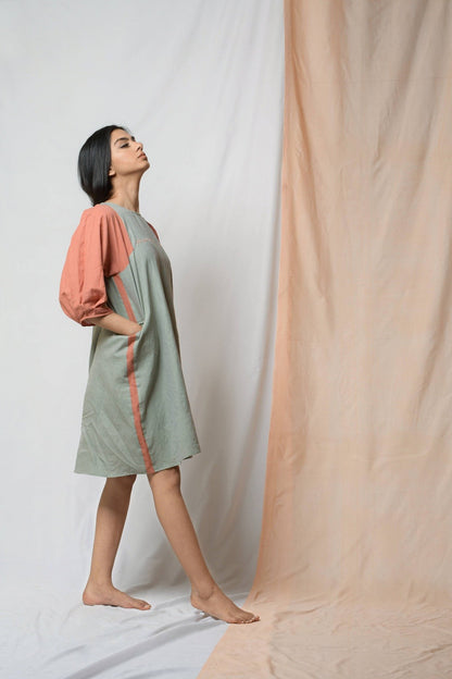 Grey Grace In Dignity Midi Dress at Kamakhyaa by Niraa. This item is Casual Wear, Cotton khadi, Grey, Midi Dresses, Natural with azo dyes, Relaxed Fit, Solids, Tales of rippling brooks, Womenswear