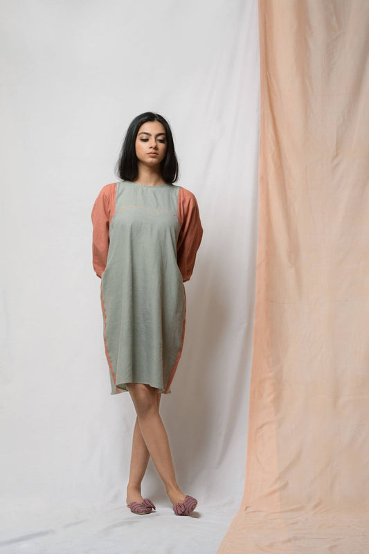 Grey Grace In Dignity Midi Dress at Kamakhyaa by Niraa. This item is Casual Wear, Cotton khadi, Grey, Midi Dresses, Natural with azo dyes, Relaxed Fit, Solids, Tales of rippling brooks, Womenswear