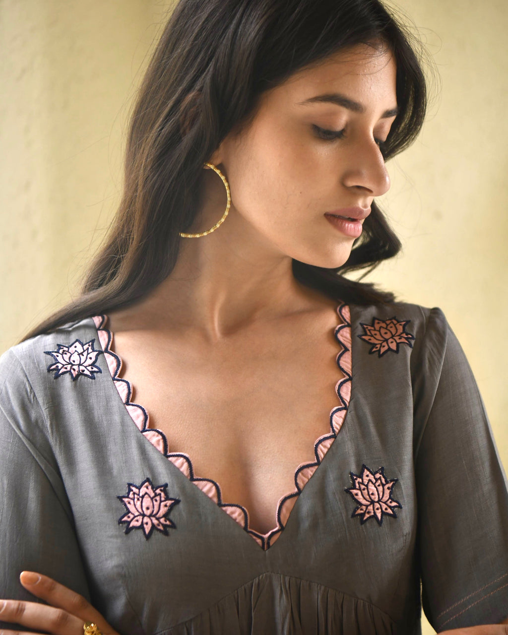 Grey Midi Dress at Kamakhyaa by Taro. This item is Bangalore Silk, Dusk To Dawn, Embroidered, Evening Wear, Grey, July Sale, July Sale 2023, Midi Dresses, Natural, Regular Fit, Silk, Tiered Dresses, Womenswear