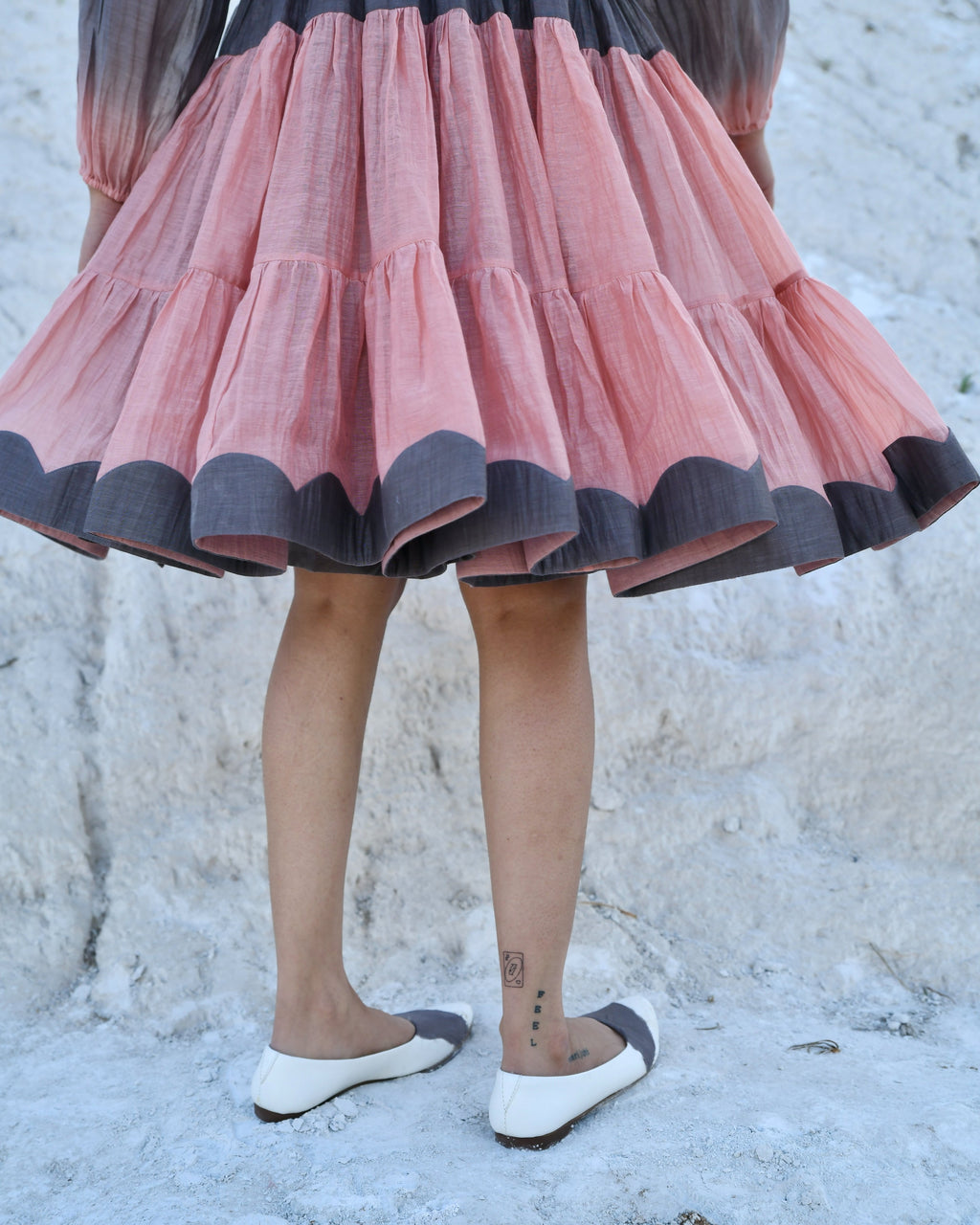 Grey Mini Dress at Kamakhyaa by The Loom Art. This item is Aurora SS24, Best Selling, Casual Wear, Chanderi Silk, FB ADS JUNE, For Her, Grey, July Sale, July Sale 2023, Mini Dresses, Ombre & Dyes, Organic, Regular Fit, Tiered Dresses, Womenswear