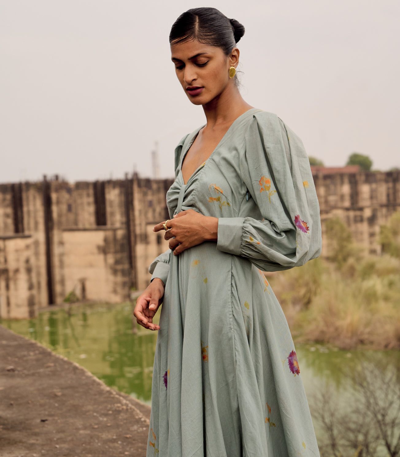 Grey Peplum Cotton Dress at Kamakhyaa by Khara Kapas. This item is Birdsong, Casual Wear, comfort fashion, cotton, Dresses, Grey, handcrafted, handmade, kharakapas, pure cotton, Womenswear