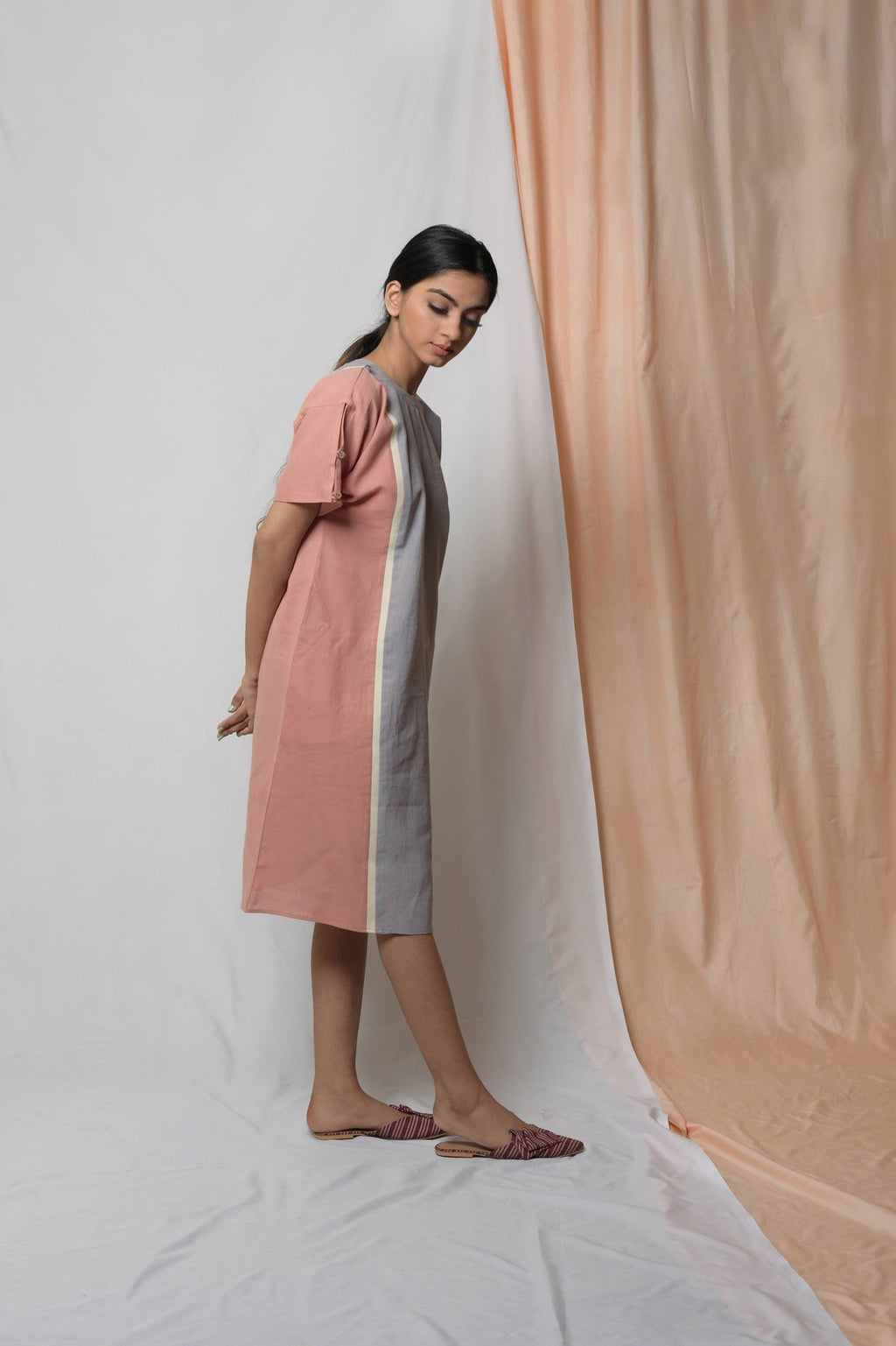 Grey Perseverance To The End Sheath Dress at Kamakhyaa by Niraa. This item is Casual Wear, Cotton khadi, Grey, Midi Dresses, Natural with azo dyes, Relaxed Fit, Solids, Tales of rippling brooks, Womenswear