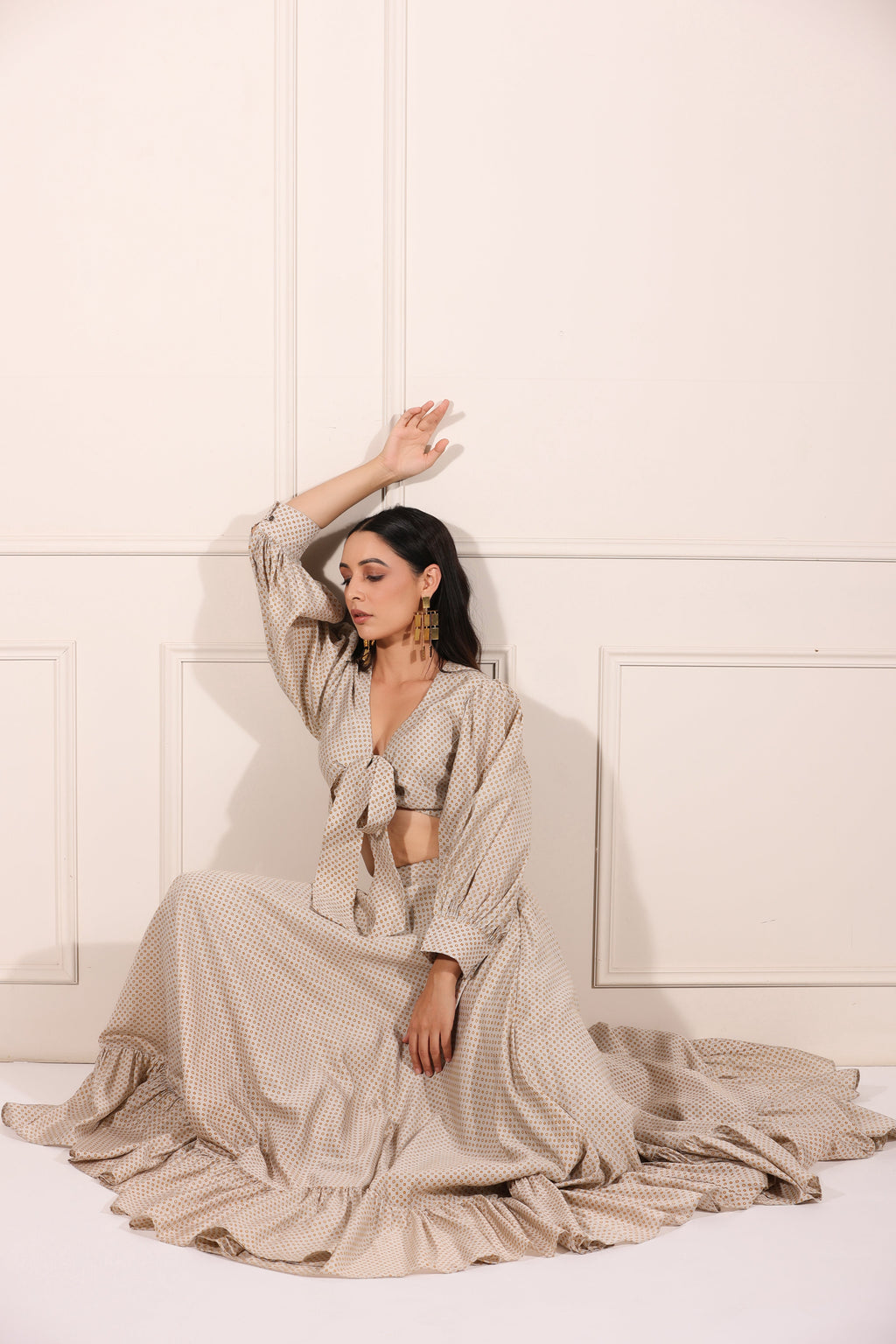 Grey Polka Co-ord Set at Kamakhyaa by MOH-The Eternal Dhaga. This item is Cotton, Grey, Moh-The eternal Dhaga, Natural, Party Wear, Party Wear Co-ords, Polka Dots, Regular Fit, Womenswear