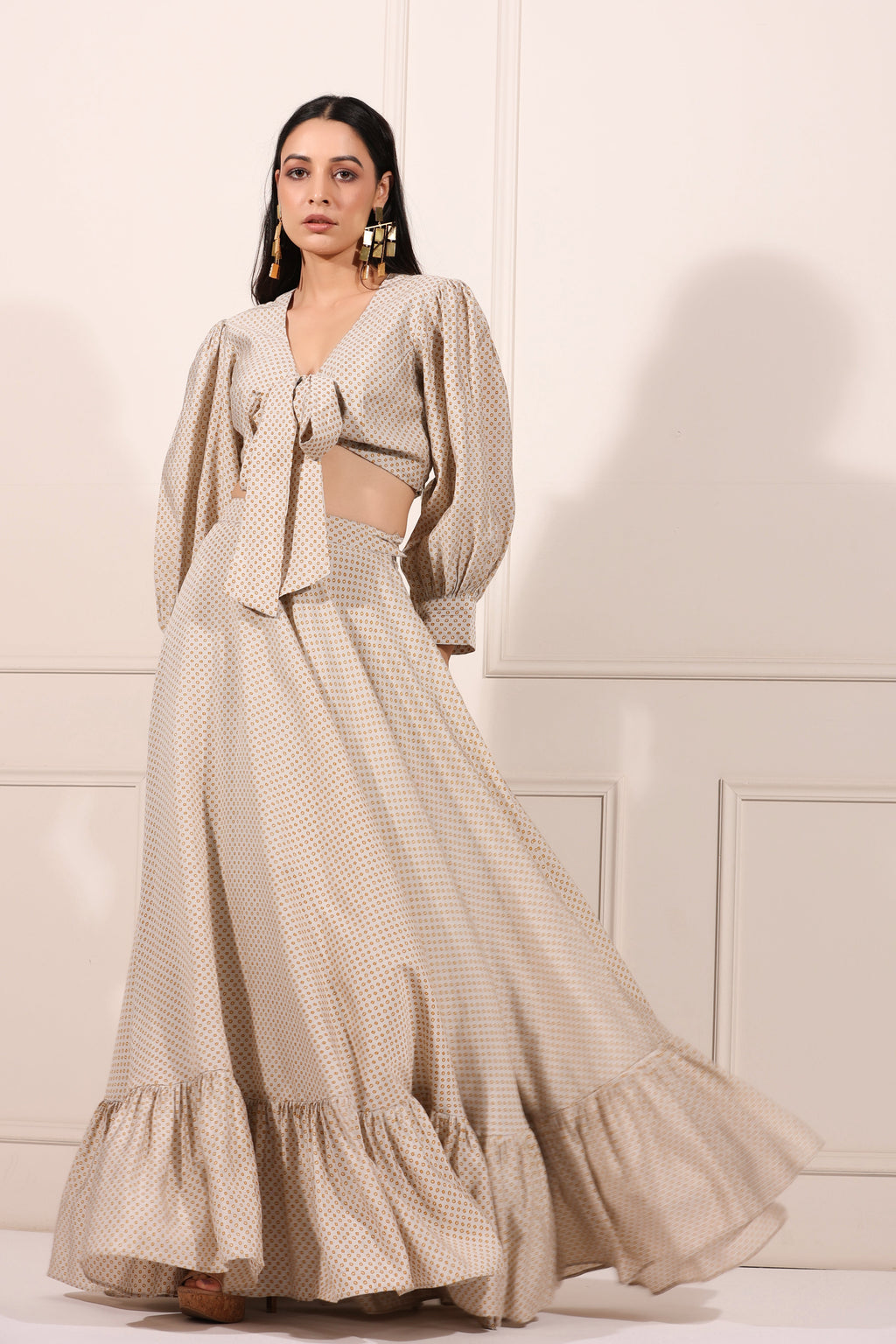 Grey Polka Co-ord Set at Kamakhyaa by MOH-The Eternal Dhaga. This item is Cotton, Grey, Moh-The eternal Dhaga, Natural, Party Wear, Party Wear Co-ords, Polka Dots, Regular Fit, Womenswear