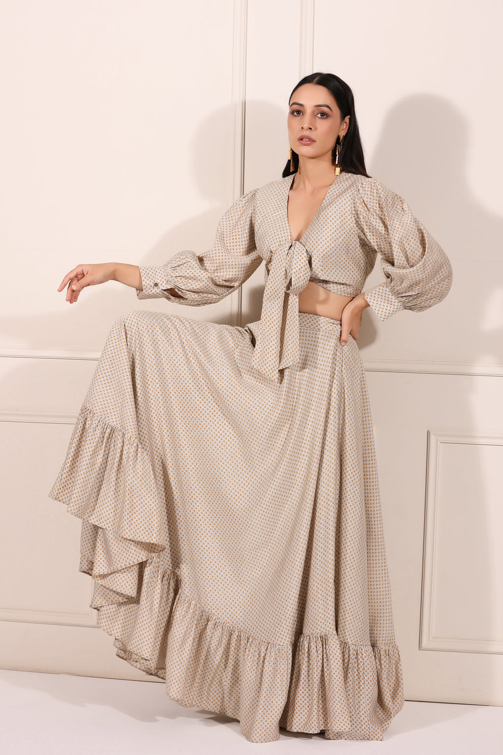 Grey Polka Co-ord Set at Kamakhyaa by MOH-The Eternal Dhaga. This item is Cotton, Grey, Moh-The eternal Dhaga, Natural, Party Wear, Party Wear Co-ords, Polka Dots, Regular Fit, Womenswear