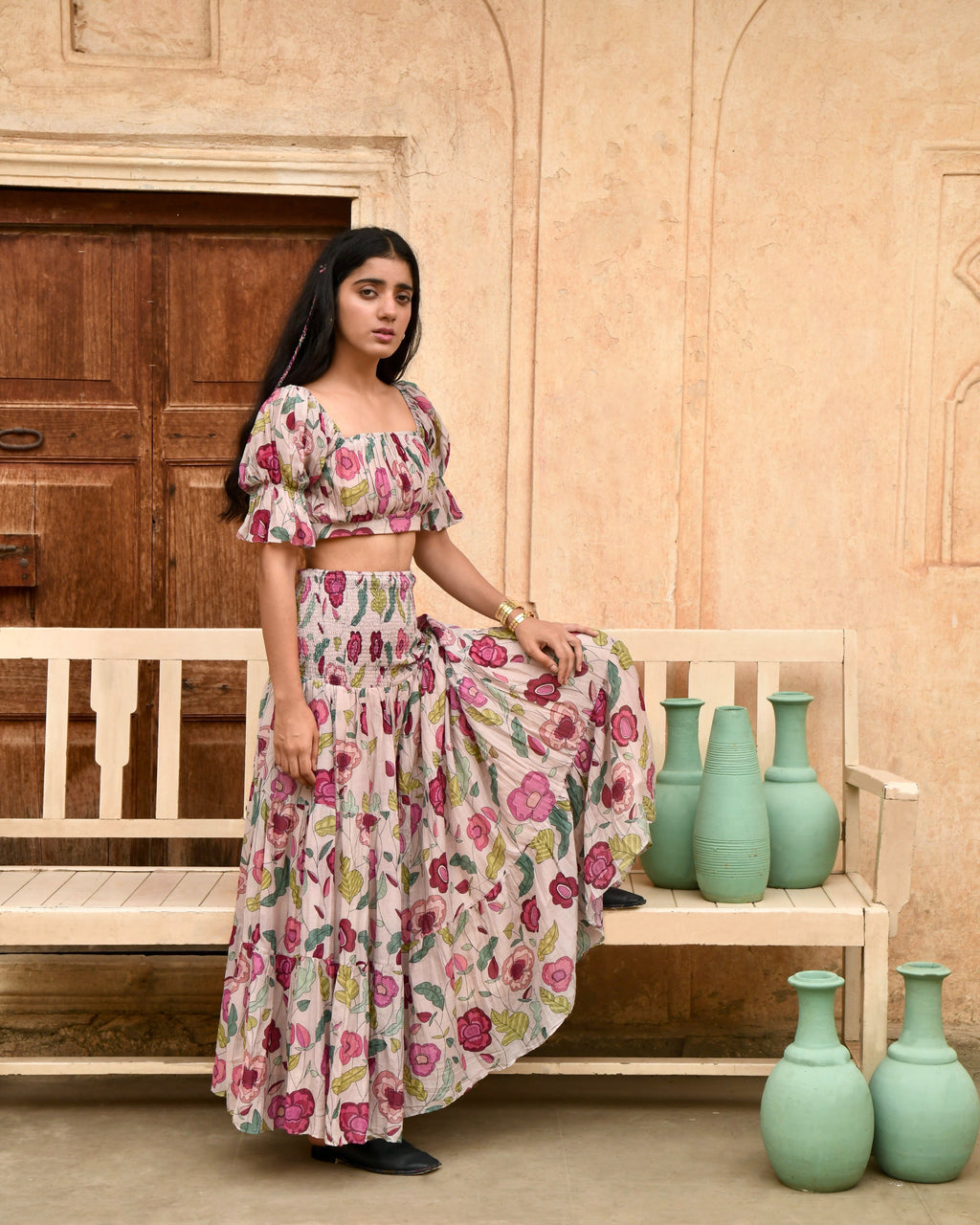 Grey Printed Crop Top at Kamakhyaa by Taro. This item is Azo Free Dyes, Casual Wear, Chanderi Silk, Crop Tops, Garden Of Dreams, Grey, July Sale, July Sale 2023, Prints, Womenswear