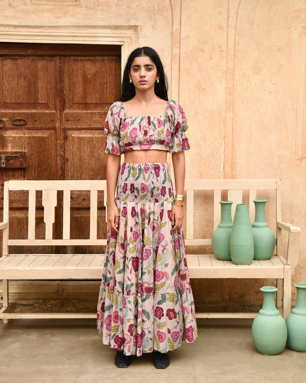 Grey Printed Crop Top at Kamakhyaa by Taro. This item is Azo Free Dyes, Casual Wear, Chanderi Silk, Crop Tops, Garden Of Dreams, Grey, July Sale, July Sale 2023, Prints, Womenswear