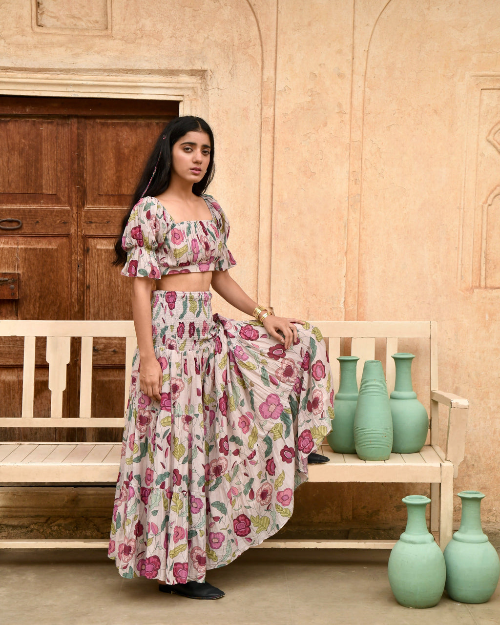 Grey Printed Crop Top at Kamakhyaa by Taro. This item is Azo Free Dyes, Casual Wear, Chanderi Silk, Crop Tops, Garden Of Dreams, Grey, July Sale, July Sale 2023, Prints, Womenswear