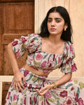 Grey Printed Crop Top at Kamakhyaa by Taro. This item is Azo Free Dyes, Casual Wear, Chanderi Silk, Crop Tops, Garden Of Dreams, Grey, July Sale, July Sale 2023, Prints, Womenswear