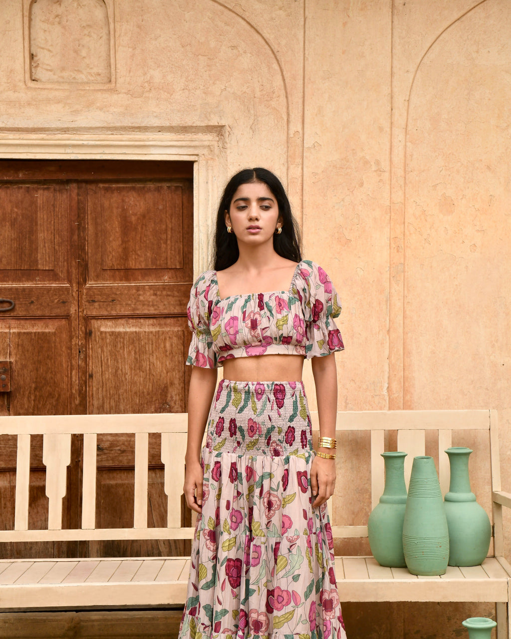 Grey Printed Crop Top at Kamakhyaa by Taro. This item is Azo Free Dyes, Casual Wear, Chanderi Silk, Crop Tops, Garden Of Dreams, Grey, July Sale, July Sale 2023, Prints, Womenswear