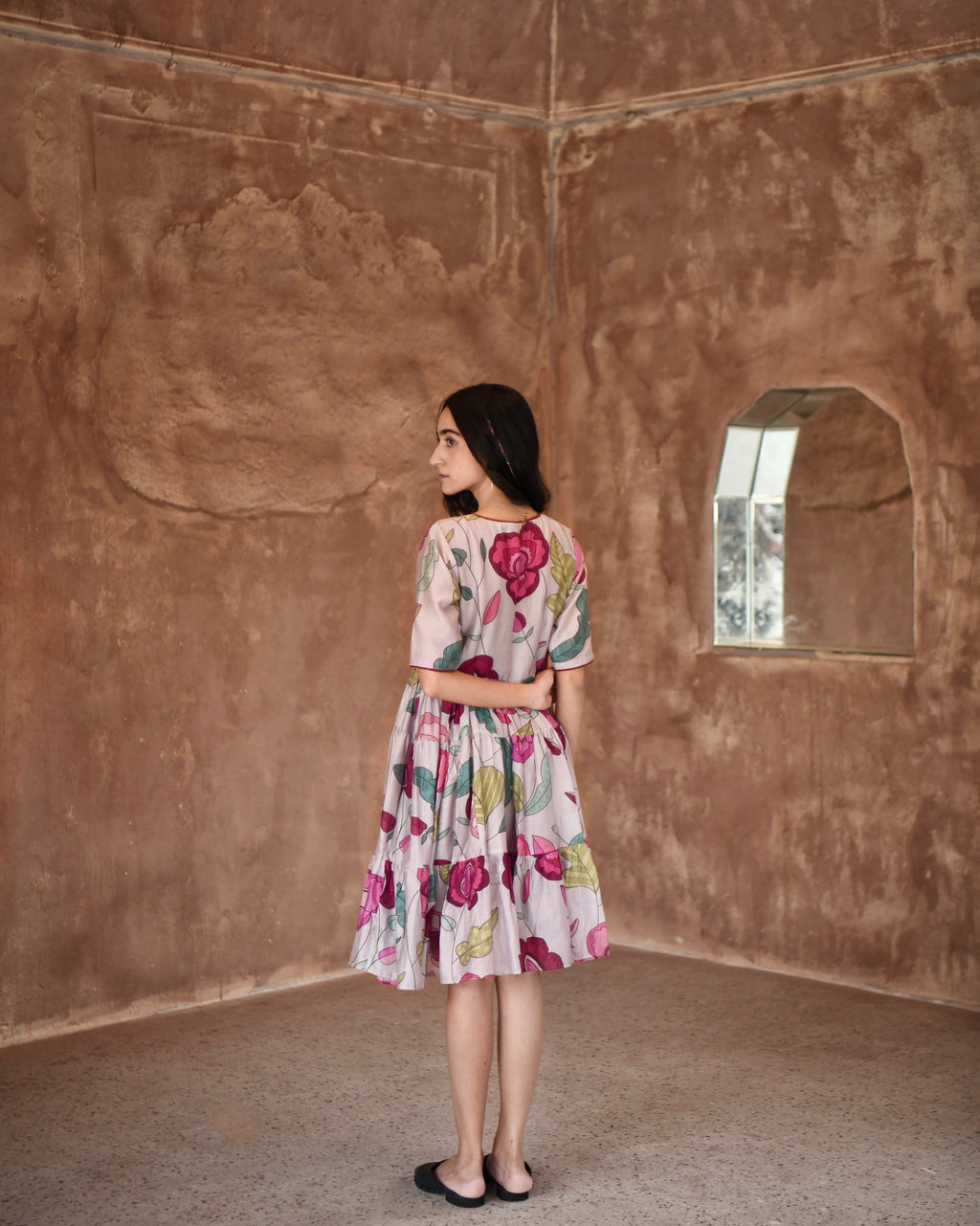 Grey Printed Tiered Dress at Kamakhyaa by Taro. This item is Azo Free Dyes, Casual Wear, Chanderi Silk, Garden Of Dreams, Grey, July Sale, July Sale 2023, Midi Dresses, Prints, Relaxed Fit, Tiered Dresses, Womenswear