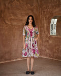 Grey Printed Tiered Dress at Kamakhyaa by Taro. This item is Azo Free Dyes, Casual Wear, Chanderi Silk, Garden Of Dreams, Grey, July Sale, July Sale 2023, Midi Dresses, Prints, Relaxed Fit, Tiered Dresses, Womenswear