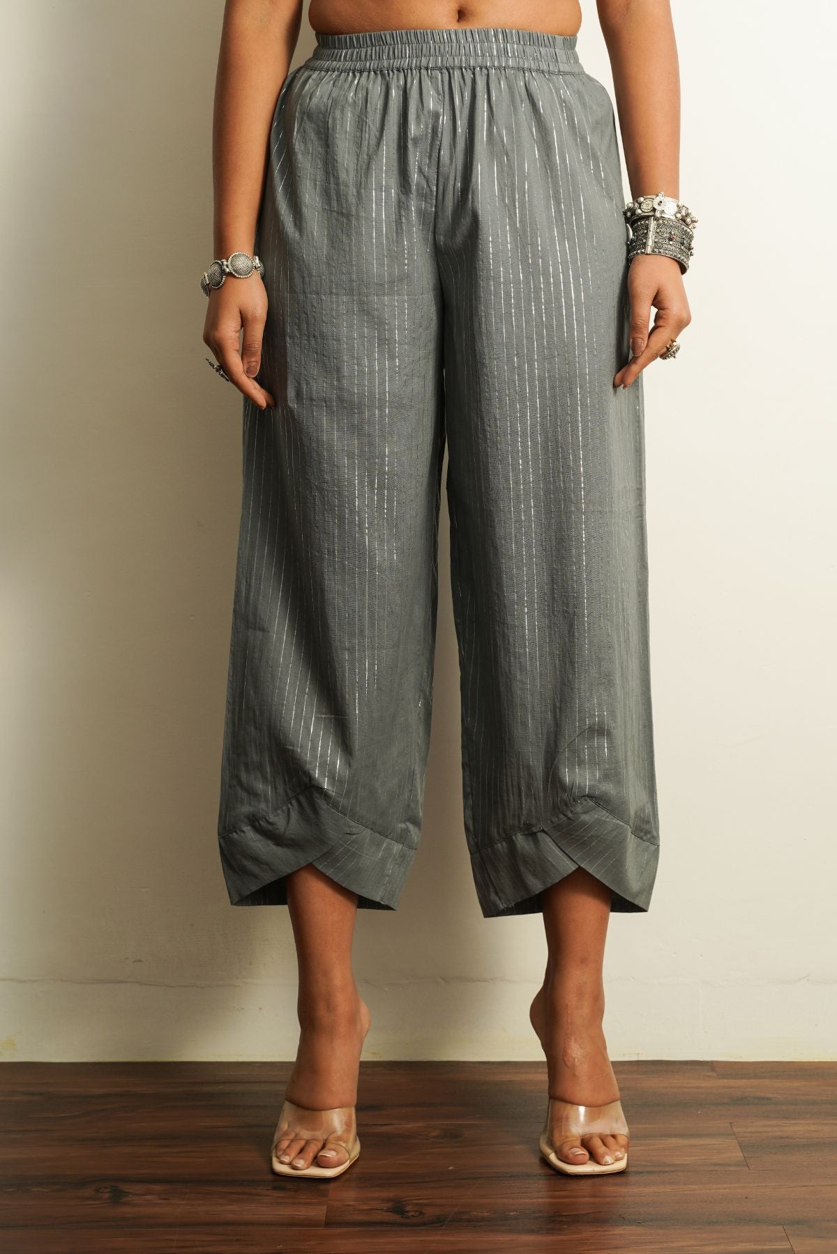 Grey Textured Cotton Co-ord Set at Kamakhyaa by Keva. This item is 100% cotton, Best Selling, Co-ord Sets, Fusion Wear, Grey, Less than $50, Natural, New, party, Party Wear Co-ords, Relaxed Fit, Saba, Solids, Womenswear