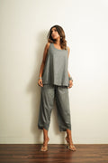 Grey Textured Cotton Co-ord Set at Kamakhyaa by Keva. This item is 100% cotton, Best Selling, Co-ord Sets, Fusion Wear, Grey, Less than $50, Natural, New, party, Party Wear Co-ords, Relaxed Fit, Saba, Solids, Womenswear