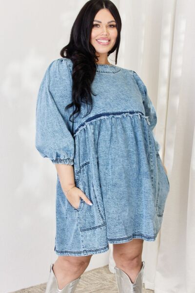 HEYSON Full Size Oversized Denim Babydoll Dress at Kamakhyaa by Trendsi. This item is 12/20/2023, HEYSON, Ship from USA, Trendsi, Womenswear