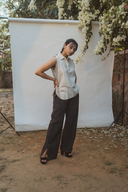 Halter Neck Blouse & Side Slit Pants at Kamakhyaa by Lafaani. This item is 100% pure cotton, Black, Casual Wear, Kora, Lounge Wear Co-ords, Natural with azo free dyes, Organic, Regular Fit, Solids, Sonder, Womenswear