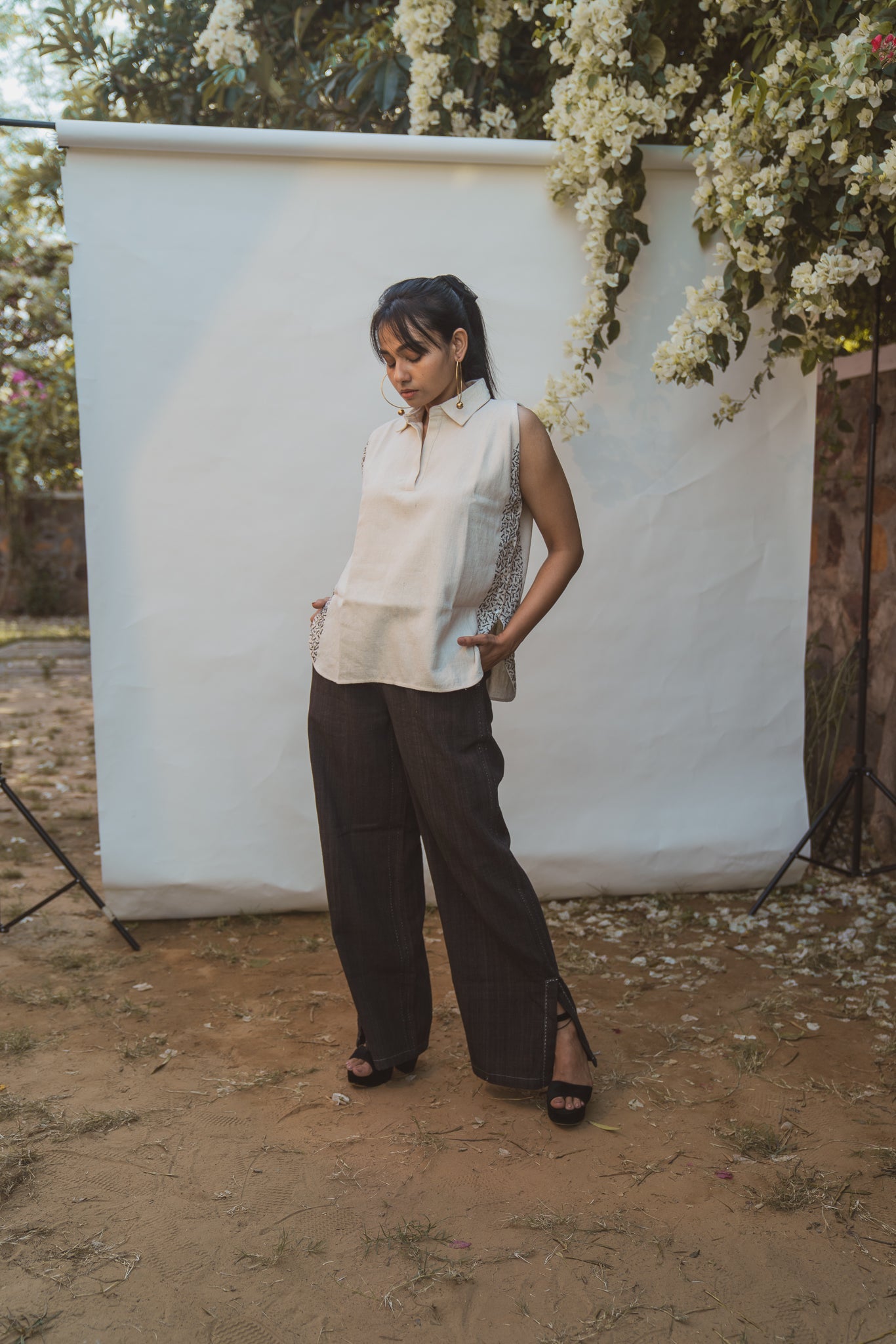 Halter Neck Blouse & Side Slit Pants at Kamakhyaa by Lafaani. This item is 100% pure cotton, Black, Casual Wear, Kora, Lounge Wear Co-ords, Natural with azo free dyes, Organic, Regular Fit, Solids, Sonder, Womenswear