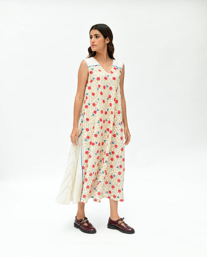 Handblock Printed Maxi Dress at Kamakhyaa by Rias Jaipur. This item is 100% Organic Cotton, Casual Wear, Handblock Printed, Handspun, Handwoven, Maxi Dresses, Off-White, Prints, Relaxed Fit, Sleeveless Dresses, Void, Womenswear