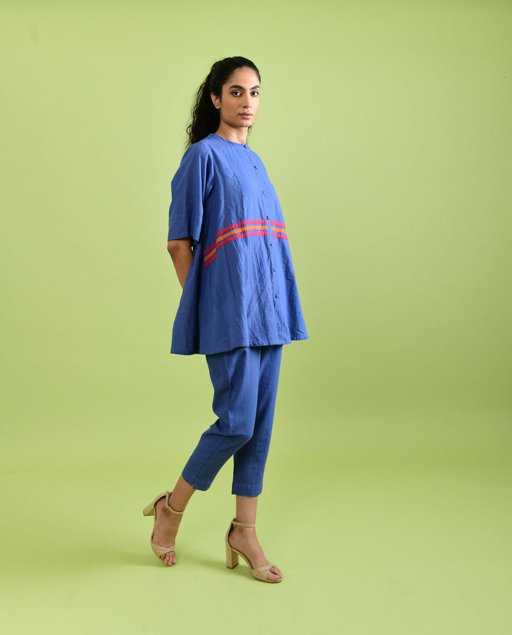 Handloom Cotton Co-ord Set at Kamakhyaa by Rias Jaipur. This item is Best Selling, Casual Wear, Co-ord Sets, For Mother, For Mother W, Handloom Cotton, Handspun, Handwoven, Hue, Office Wear Co-ords, Purple, Regular Fit, Solids, Stripes, Travel, Travel Co-ords, Womenswear