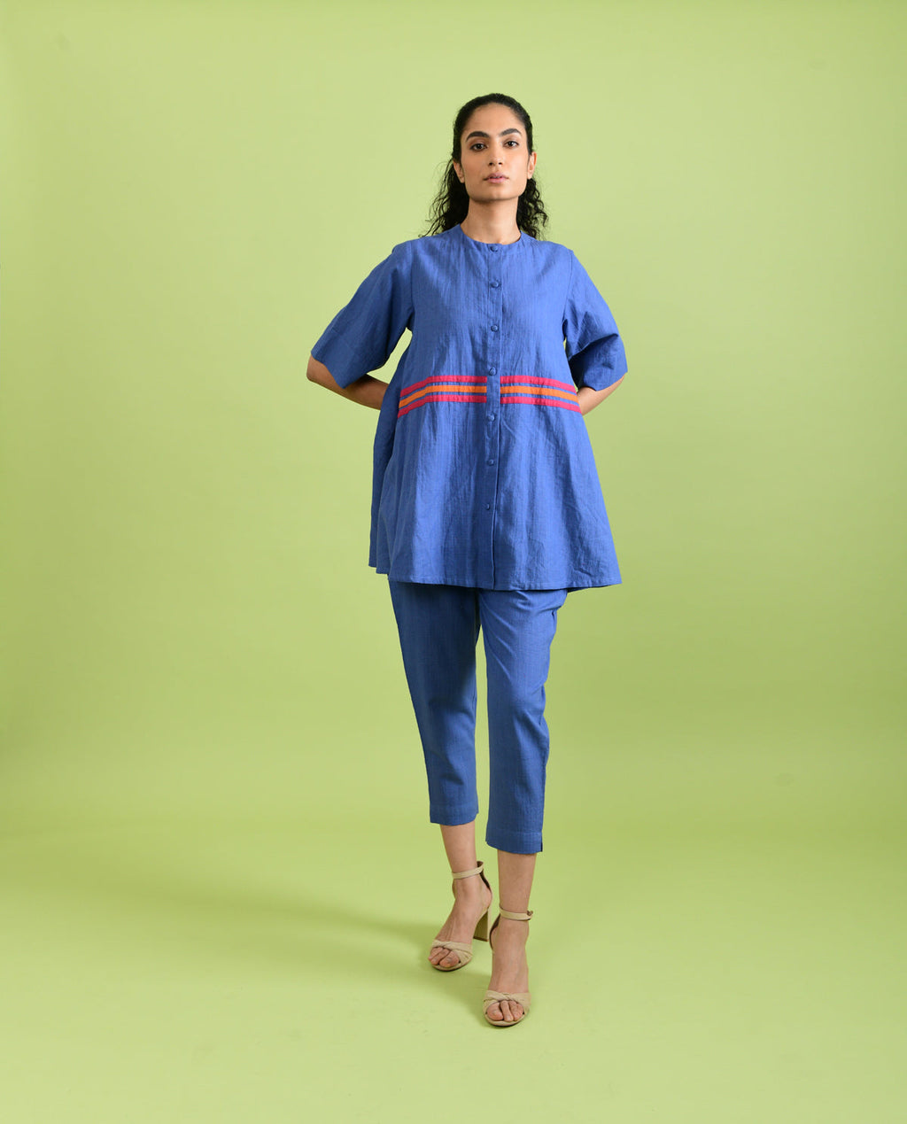 Handloom Cotton Co-ord Set at Kamakhyaa by Rias Jaipur. This item is Best Selling, Casual Wear, Co-ord Sets, For Mother, For Mother W, Handloom Cotton, Handspun, Handwoven, Hue, Office Wear Co-ords, Purple, Regular Fit, Solids, Stripes, Travel, Travel Co-ords, Womenswear