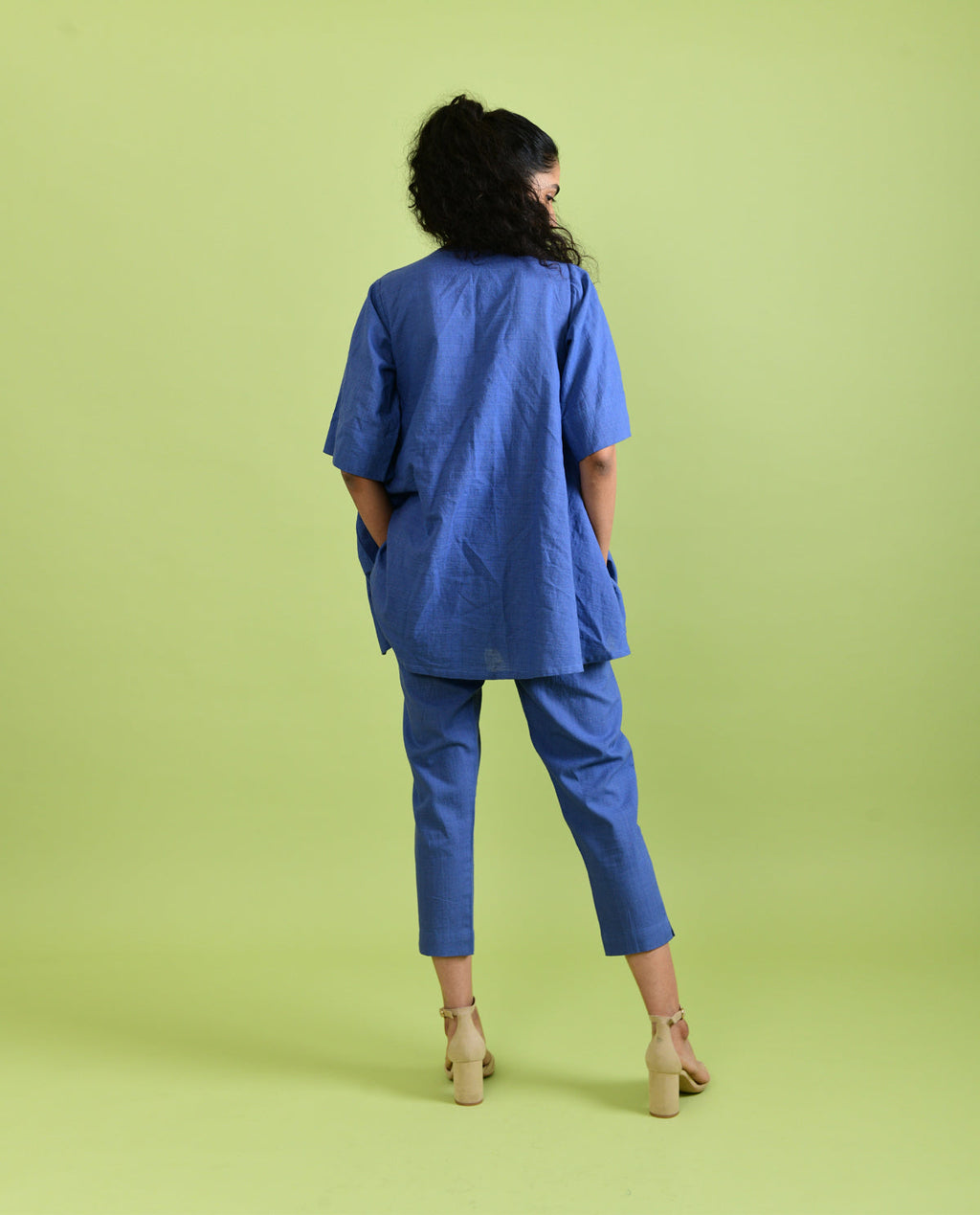 Handloom Cotton Co-ord Set at Kamakhyaa by Rias Jaipur. This item is Best Selling, Casual Wear, Co-ord Sets, For Mother, For Mother W, Handloom Cotton, Handspun, Handwoven, Hue, Office Wear Co-ords, Purple, Regular Fit, Solids, Stripes, Travel, Travel Co-ords, Womenswear