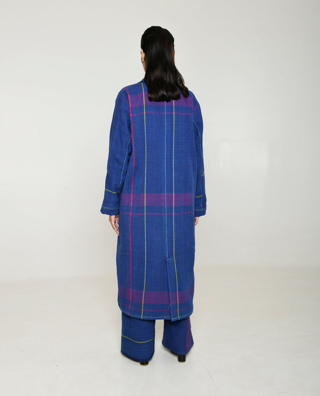 Handwoven Blue Striped Cotton Trench Coat at Kamakhyaa by Rias Jaipur. This item is 100% Cotton, Blue, Casual wear, Multicolor, Natural, Overlays, RE 2.O, Regular, Stripes, Unisex, Womenswear