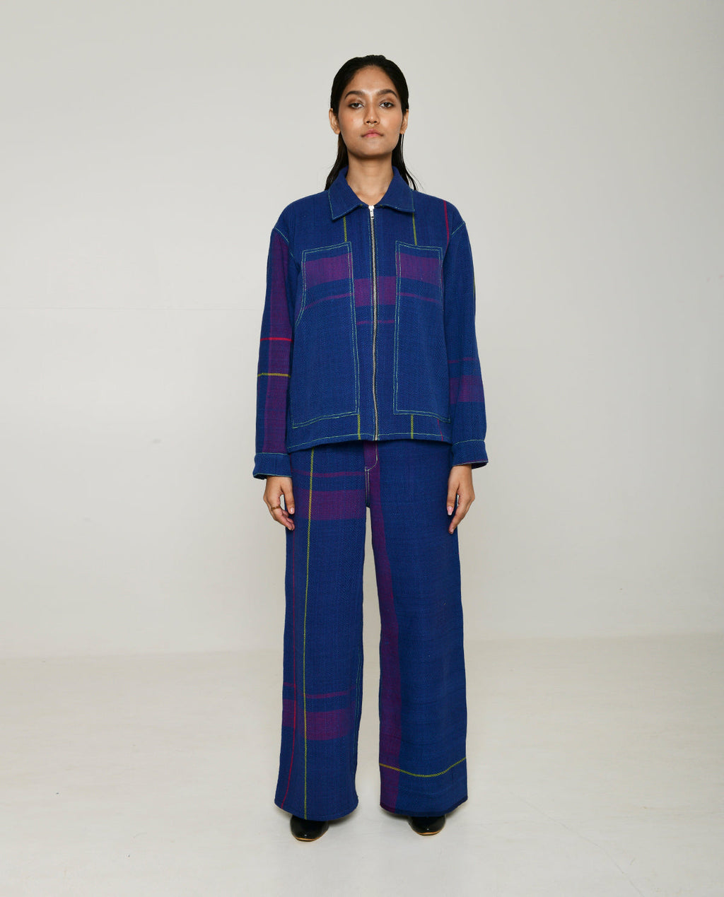 Handwoven Blue striped Cotton Shacket at Kamakhyaa by Rias Jaipur. This item is 100% Cotton, Blue, Casual wear, Multicolor, Natural, RE 2.O, Relaxed, Stripes, Tops, Unisex, Womenswear