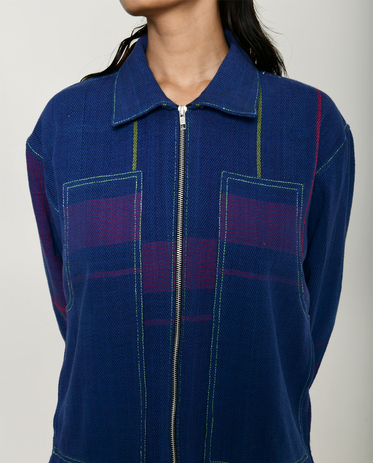 Handwoven Blue striped Cotton Shacket at Kamakhyaa by Rias Jaipur. This item is 100% Cotton, Blue, Casual wear, Multicolor, Natural, RE 2.O, Relaxed, Stripes, Tops, Unisex, Womenswear
