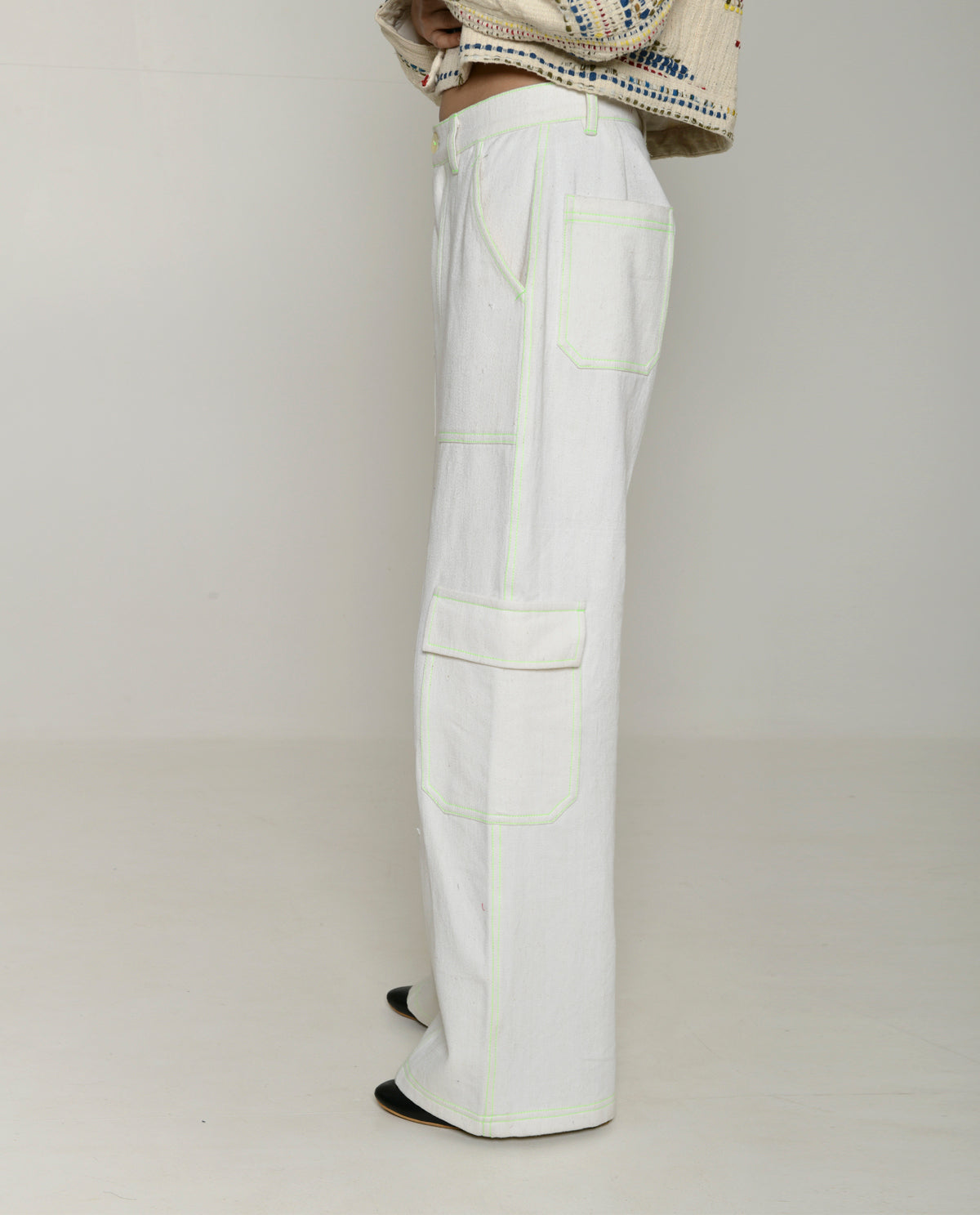 Handwoven White Cargo Pants at Kamakhyaa by Rias Jaipur. This item is 100% Cotton, Casual wear, Natural, Pants, RE 2.O, Regular, solids, Unisex, White, Womenswear