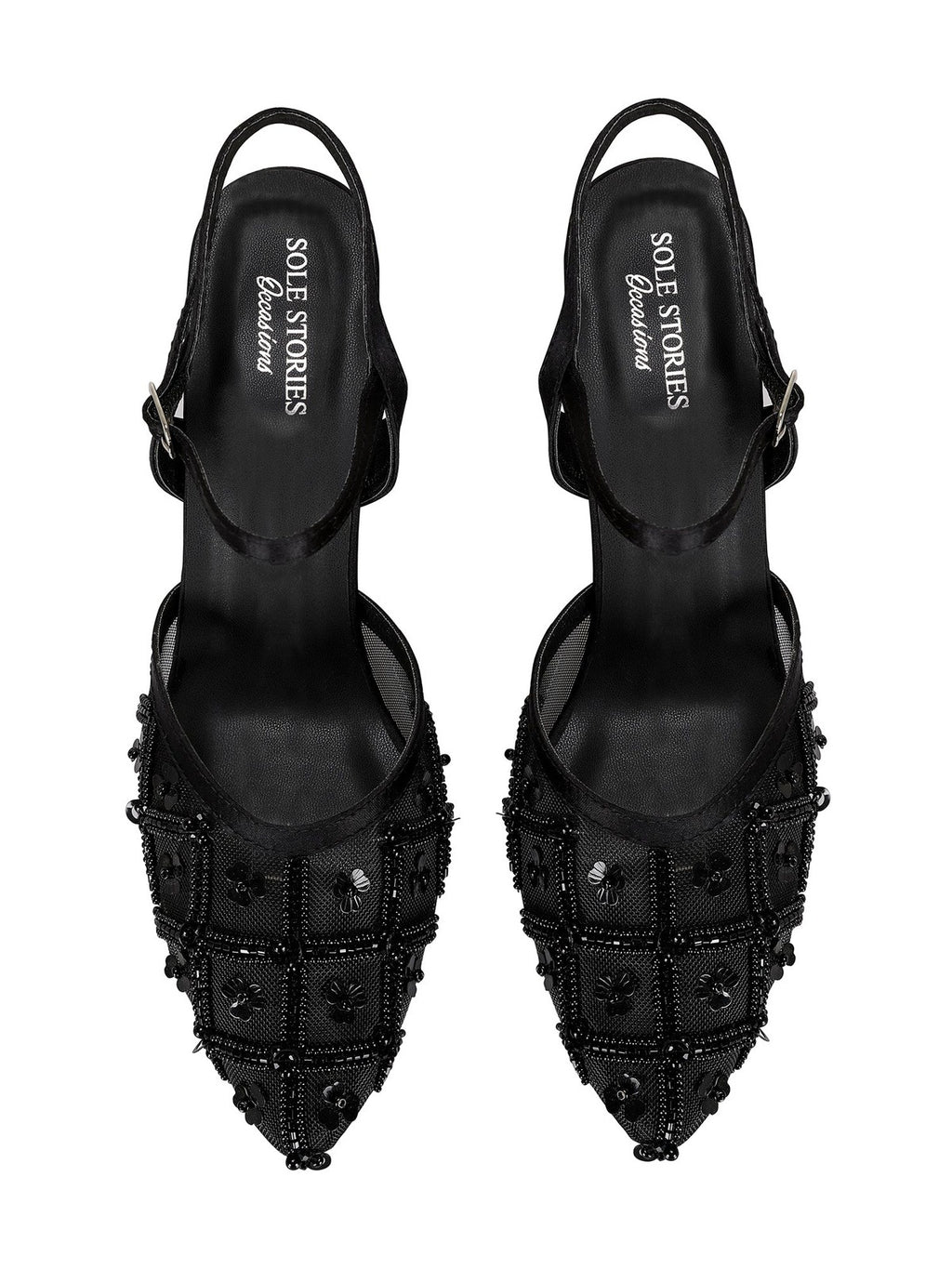 Heels-Noir Vintage Ankle Loop, Black, Casual Wear, Embellished, Faux Leather, Festive Wear, Heels, Natural, Pointed Toes, Upcycled, Vegan Kamakhyaa