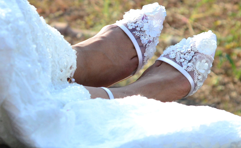 Heels-White Ankle Loop, Closed Toes, Embellished, Faux leather, Festive Wear, Heels, Natural, Recycled, White Kamakhyaa