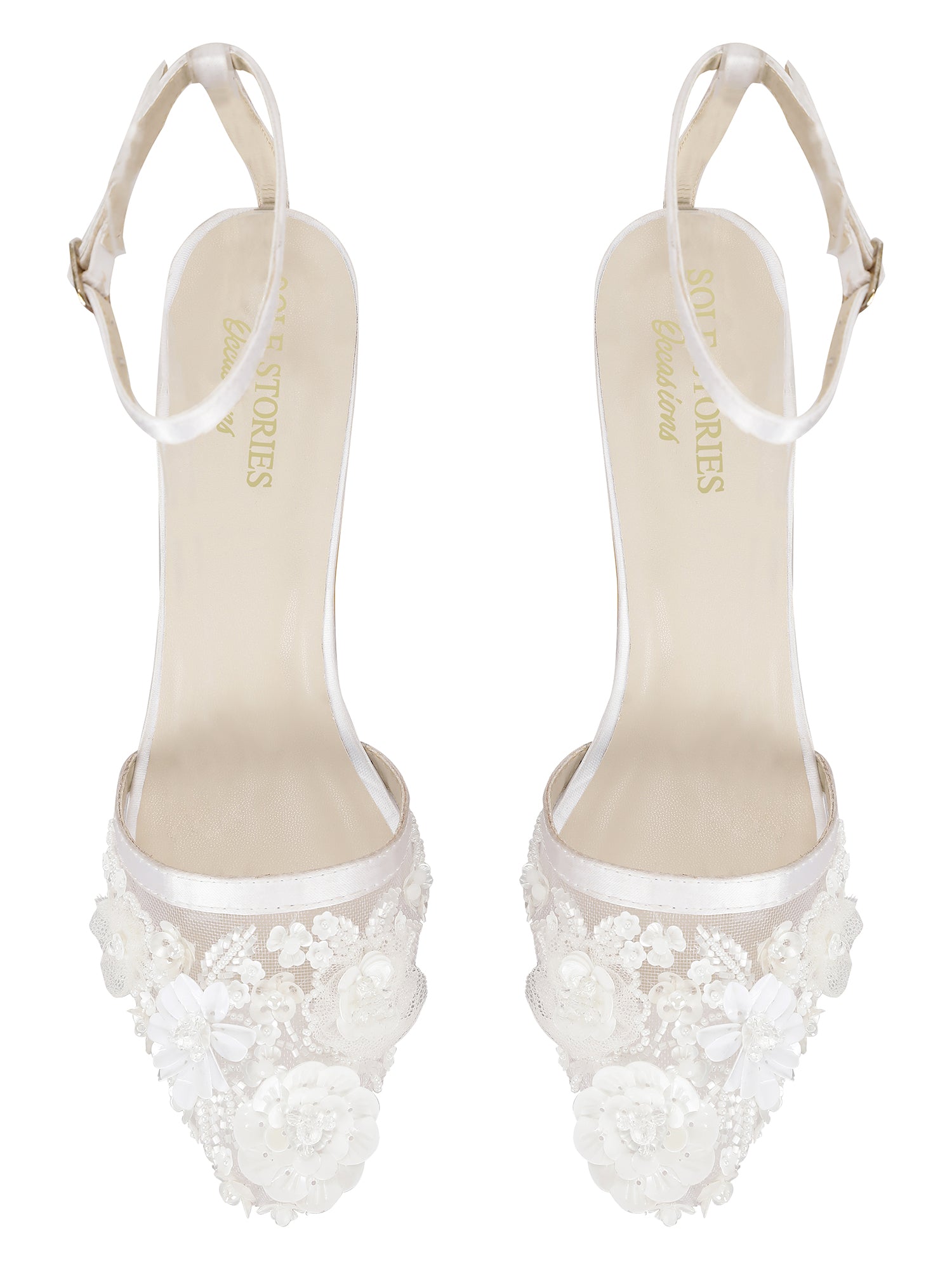 Heels-White Ankle Loop, Closed Toes, Embellished, Faux leather, Festive Wear, Heels, Natural, Recycled, White Kamakhyaa