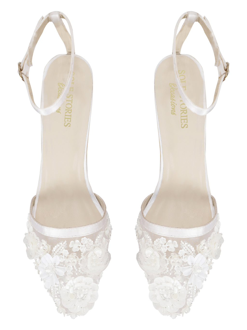 Heels-White Ankle Loop, Closed Toes, Embellished, Faux leather, Festive Wear, Heels, Natural, Recycled, White Kamakhyaa