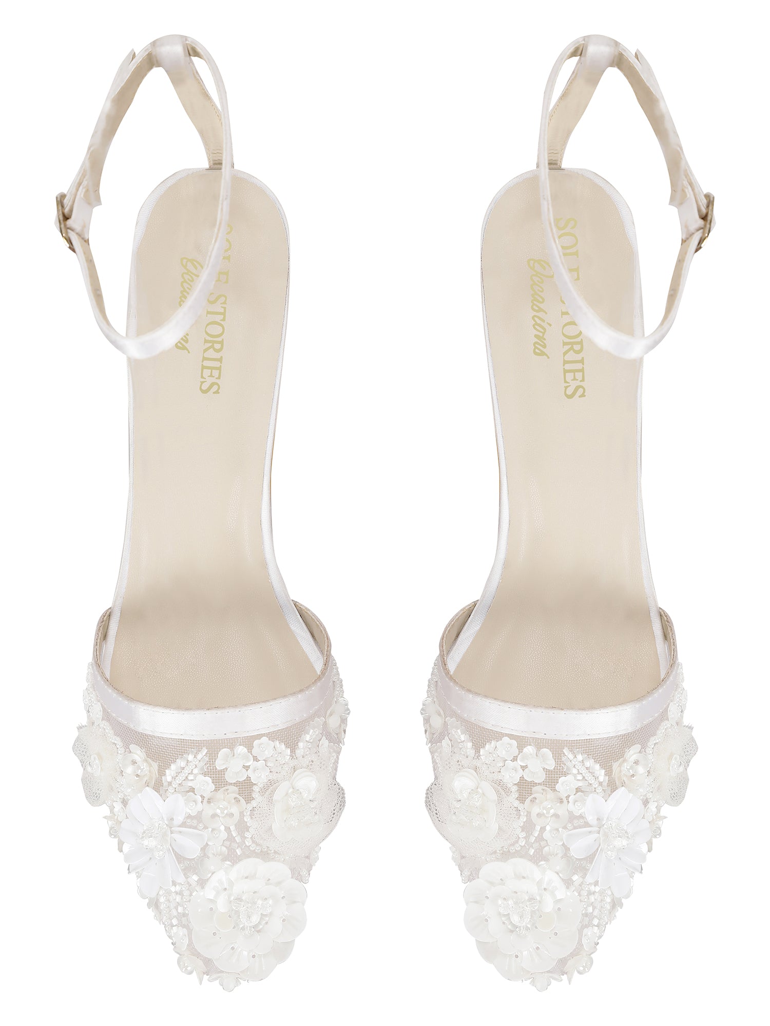 Heels-White Ankle Loop, Closed Toes, Embellished, Faux leather, Festive Wear, Heels, Natural, Recycled, White Kamakhyaa