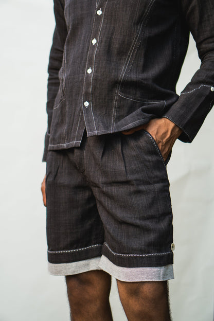 Hem Detail Shorts at Kamakhyaa by Lafaani. This item is 100% pure cotton, Black, Boyshorts, Casual Wear, Menswear, Natural with azo free dyes, Organic, Regular Fit, Solids, Sonder