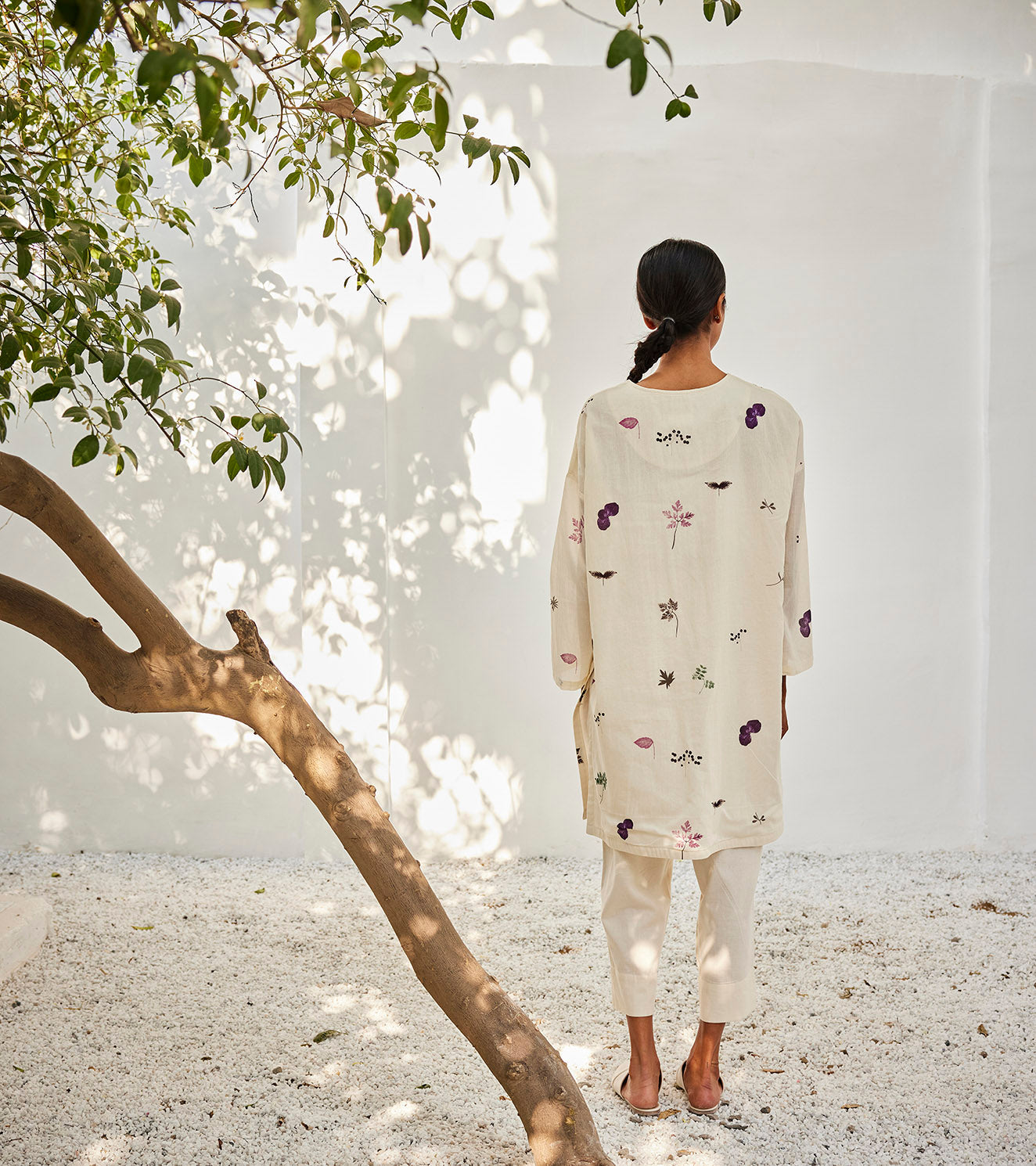 Her fate co-ord set at Kamakhyaa by Khara Kapas. This item is Casual Wear, Co-ord Sets, Mul Cotton, Off-White, Oh! Sussana Spring 2023, Organic, Regular Fit, Solids, Travel, Travel Co-ords, Womenswear