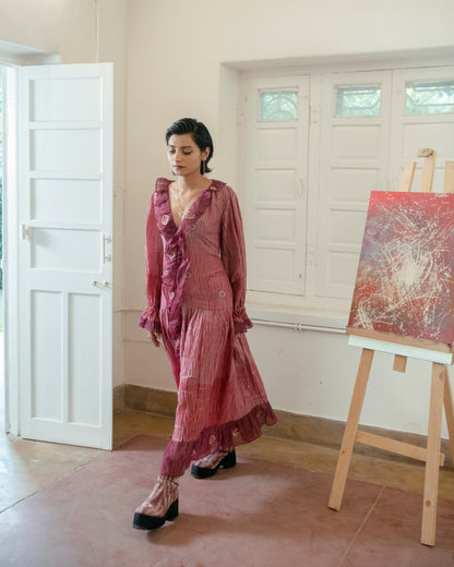 Hibiscus Love at Kamakhyaa by The Loom Art. This item is Casual Wear, Embroidered, Handwoven Cotton Silk, July Sale, July Sale 2023, Lucid Dreams, Luicid Dream, Office, Office Wear, Organic, Red, Regular Fit, Shirt Dresses, Womenswear