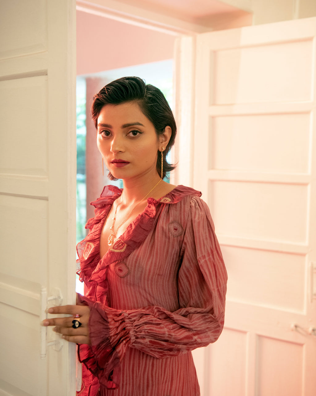 Hibiscus Love at Kamakhyaa by The Loom Art. This item is Casual Wear, Embroidered, Handwoven Cotton Silk, July Sale, July Sale 2023, Lucid Dreams, Luicid Dream, Office, Office Wear, Organic, Red, Regular Fit, Shirt Dresses, Womenswear