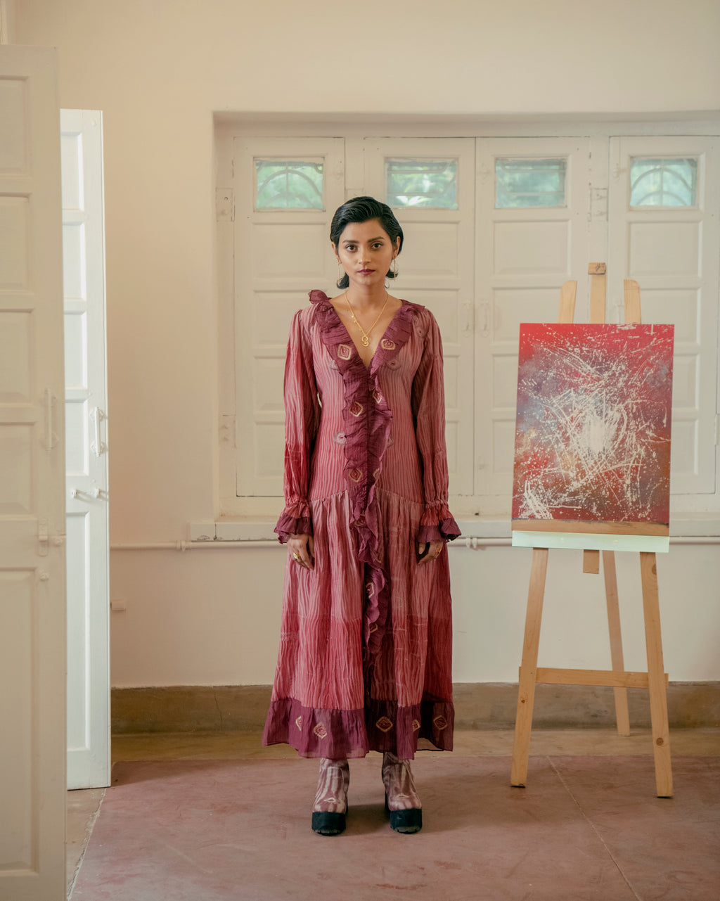 Hibiscus Love at Kamakhyaa by The Loom Art. This item is Casual Wear, Embroidered, Handwoven Cotton Silk, July Sale, July Sale 2023, Lucid Dreams, Luicid Dream, Office, Office Wear, Organic, Red, Regular Fit, Shirt Dresses, Womenswear