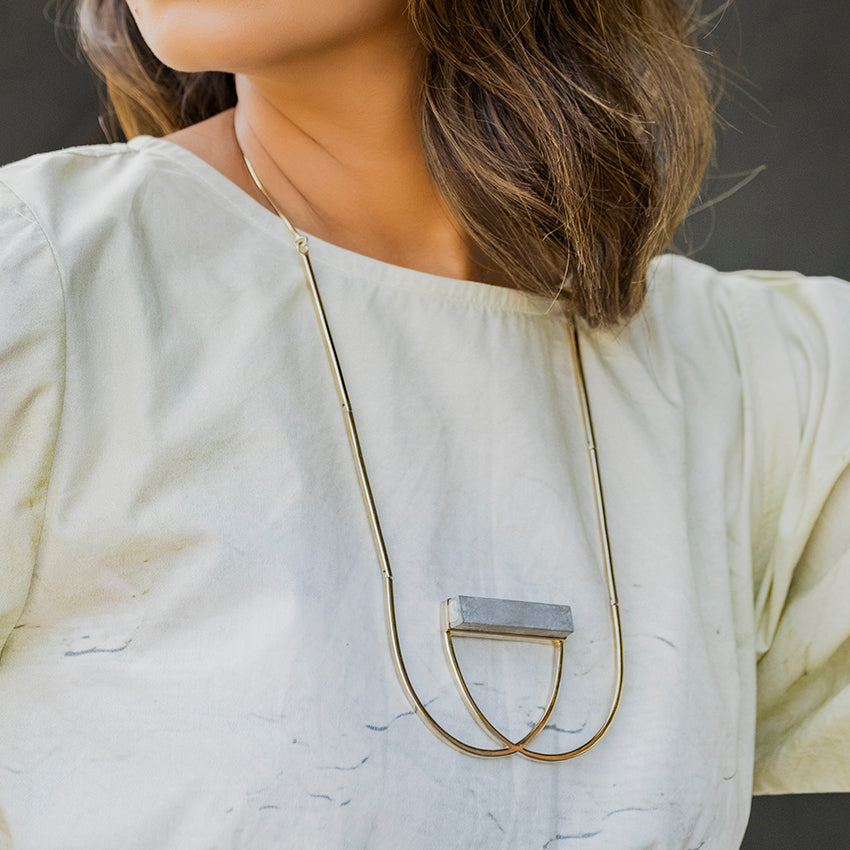 Hoops Cubic at Kamakhyaa by Edenek. This item is Brass, Concrete, Fashion Jewellery, Free Size, Grey, jewelry, Natural, Necklaces, Party Wear, Solids, Statement Jewellery