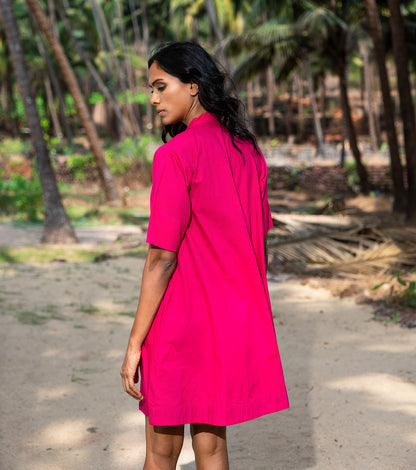 Hot Pink Mini Dress at Kamakhyaa by Khara Kapas. This item is Cotton, Mini Dresses, Natural, Oh Carol, Pink, Regular Fit, Resort Wear, Shirt Dresses, Solid Selfmade, Solids, Womenswear