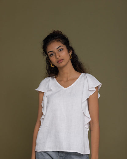 In The Summer Mood Top - Coconut White at Kamakhyaa by Reistor. This item is Casual Wear, Hemp, Natural, Office Wear, Relaxed Fit, Solids, Tops, White, Womenswear