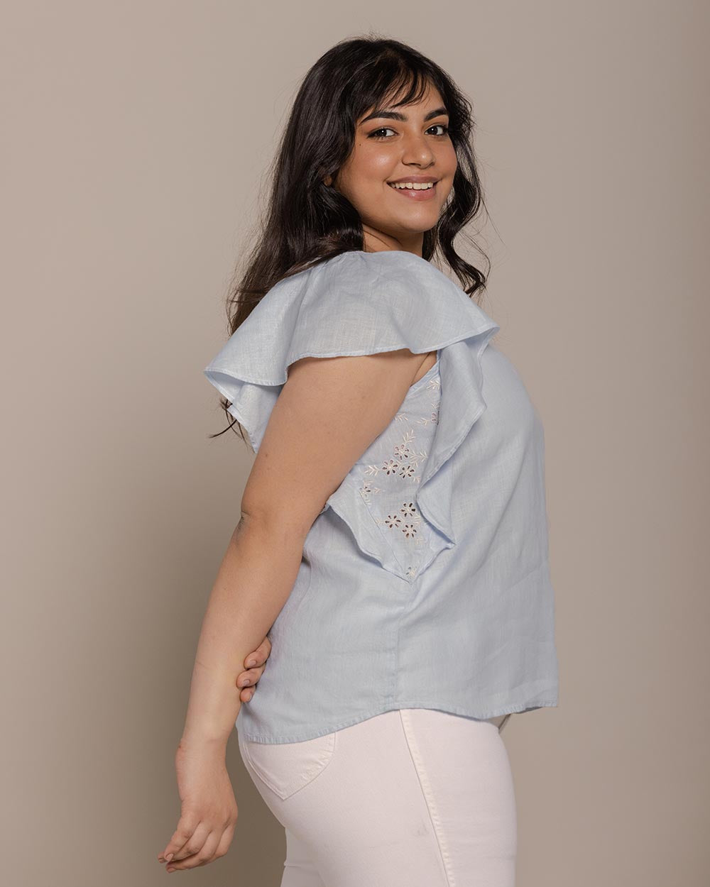 In The Summer Mood Top - Summer Blue at Kamakhyaa by Reistor. This item is Blue, Casual Wear, Hemp, Natural, Office Wear, Relaxed Fit, Solids, Tops, Womenswear