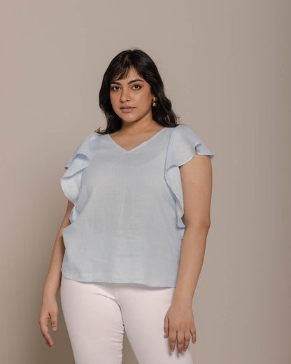 In The Summer Mood Top - Summer Blue at Kamakhyaa by Reistor. This item is Blue, Casual Wear, Hemp, Natural, Office Wear, Relaxed Fit, Solids, Tops, Womenswear