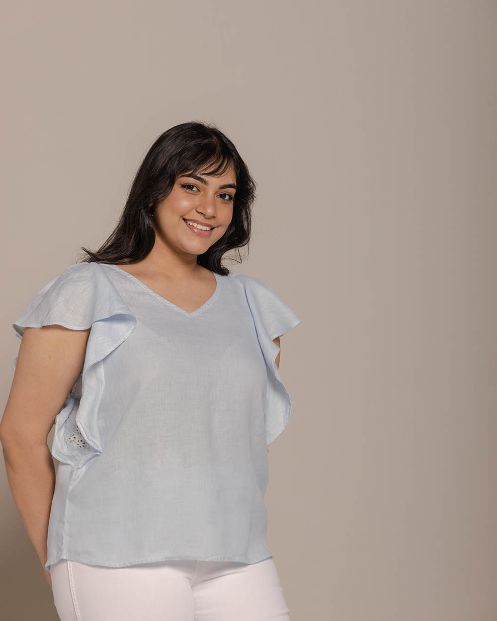 In The Summer Mood Top - Summer Blue at Kamakhyaa by Reistor. This item is Blue, Casual Wear, Hemp, Natural, Office Wear, Relaxed Fit, Solids, Tops, Womenswear