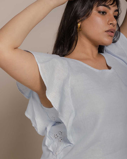 In The Summer Mood Top - Summer Blue at Kamakhyaa by Reistor. This item is Blue, Casual Wear, Hemp, Natural, Office Wear, Relaxed Fit, Solids, Tops, Womenswear