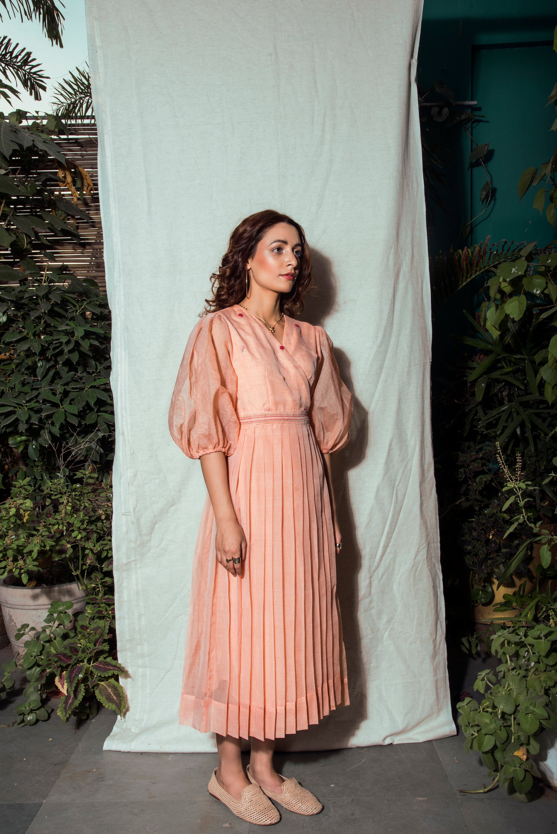 Indie Tribe Blush Midi Dress at Kamakhyaa by The Loom Art. This item is Handloomed Kota Doria Silk, July Sale, July Sale 2023, Maxi Dresses, Natural, Ombre & Dyes, Party Wear, Pink, Presentation, Regular Fit, Womenswear