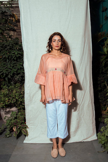 Indie Tribe Flamingo at Kamakhyaa by The Loom Art. This item is July Sale, July Sale 2023, Kota Doria, Natural, Orange, Party Wear, Presentation, Regular Fit, Solids, Tops, Tunic Tops, Womenswear
